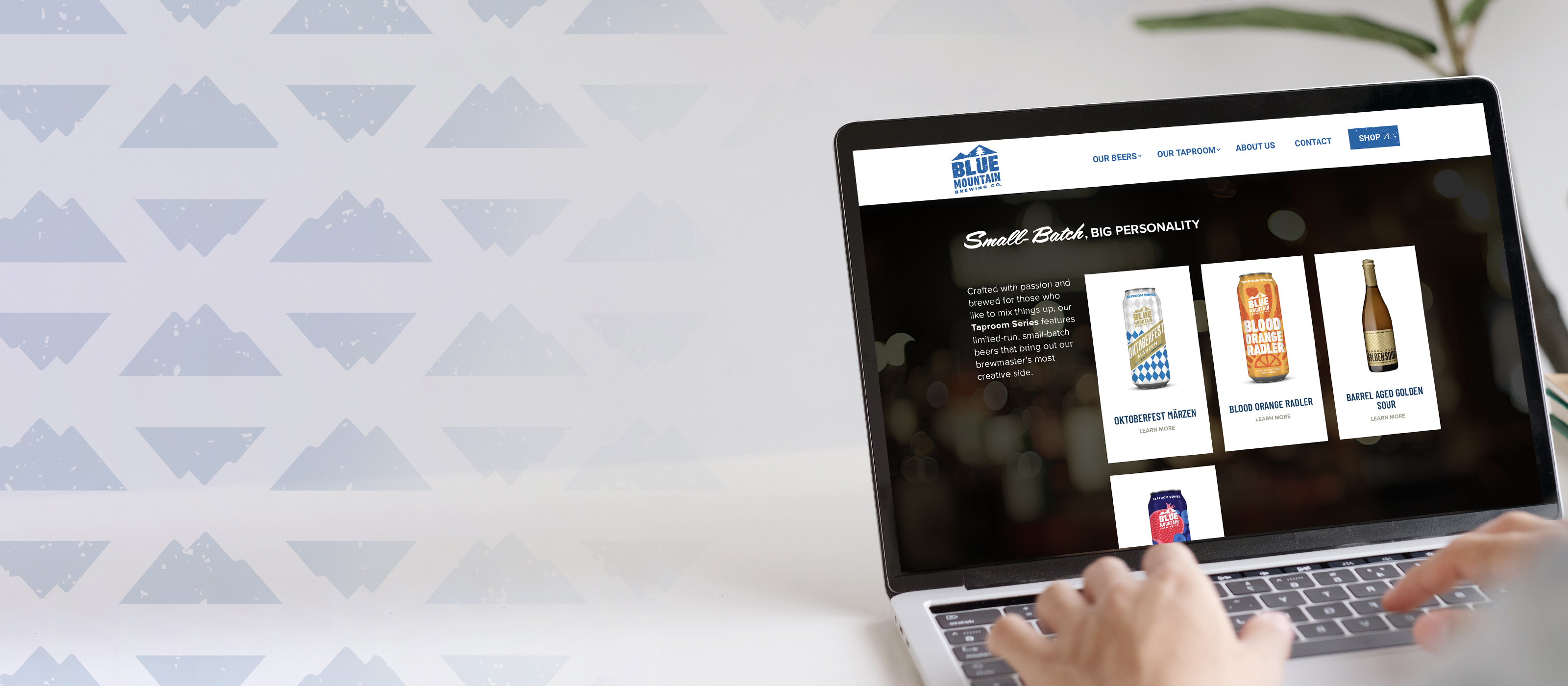  Someone is on a laptop, looking at the Blue Mountain Brewing Co. website.