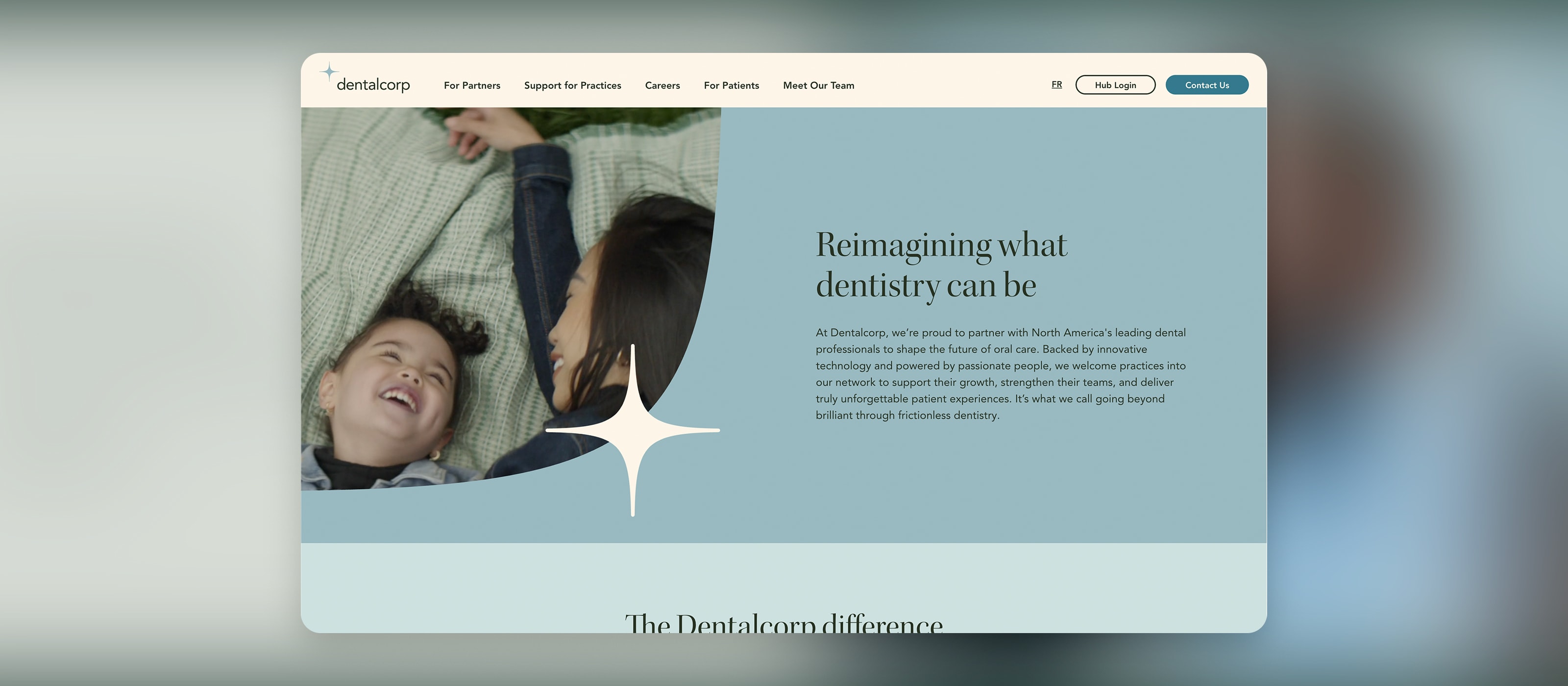 A graphic depicting the home page of the DentalCorp corporate website.