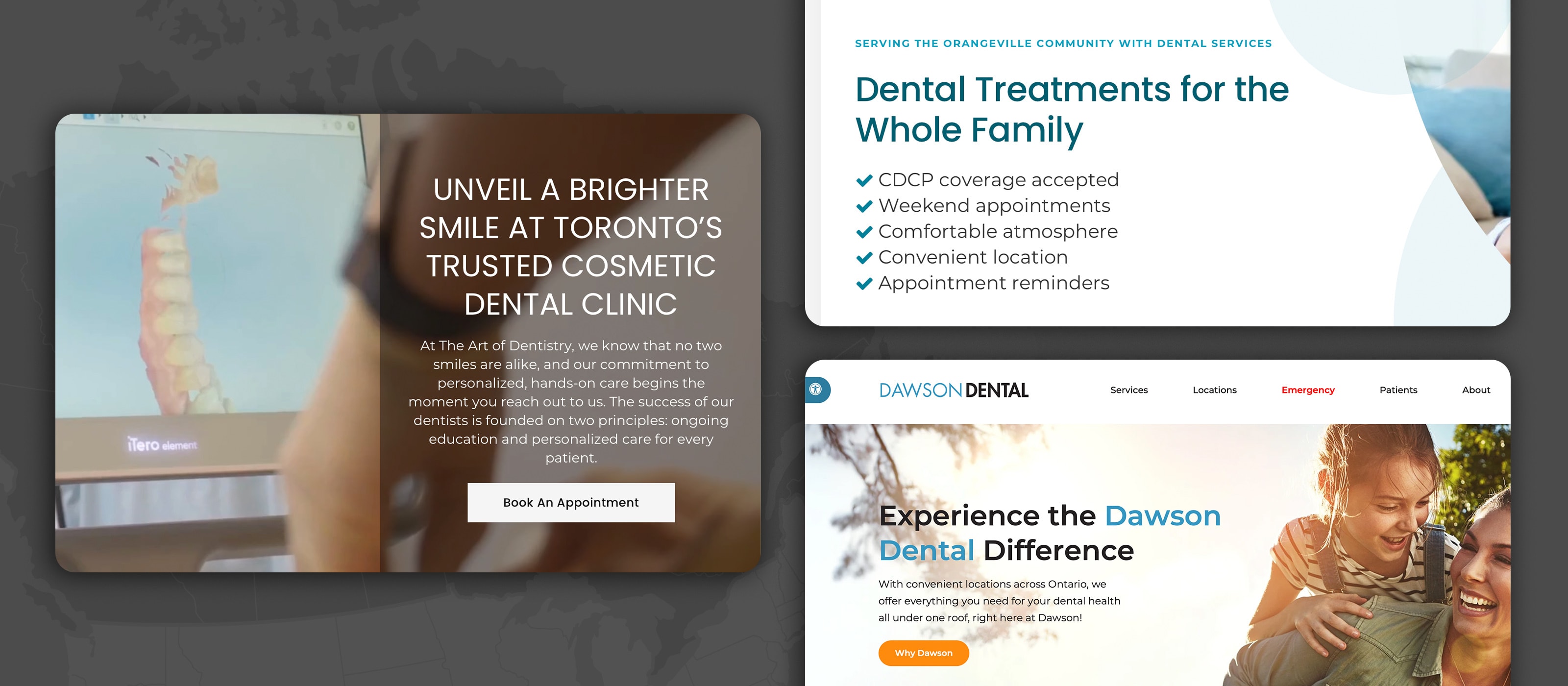 A collage of multiple dentalcorp practice website homepages.