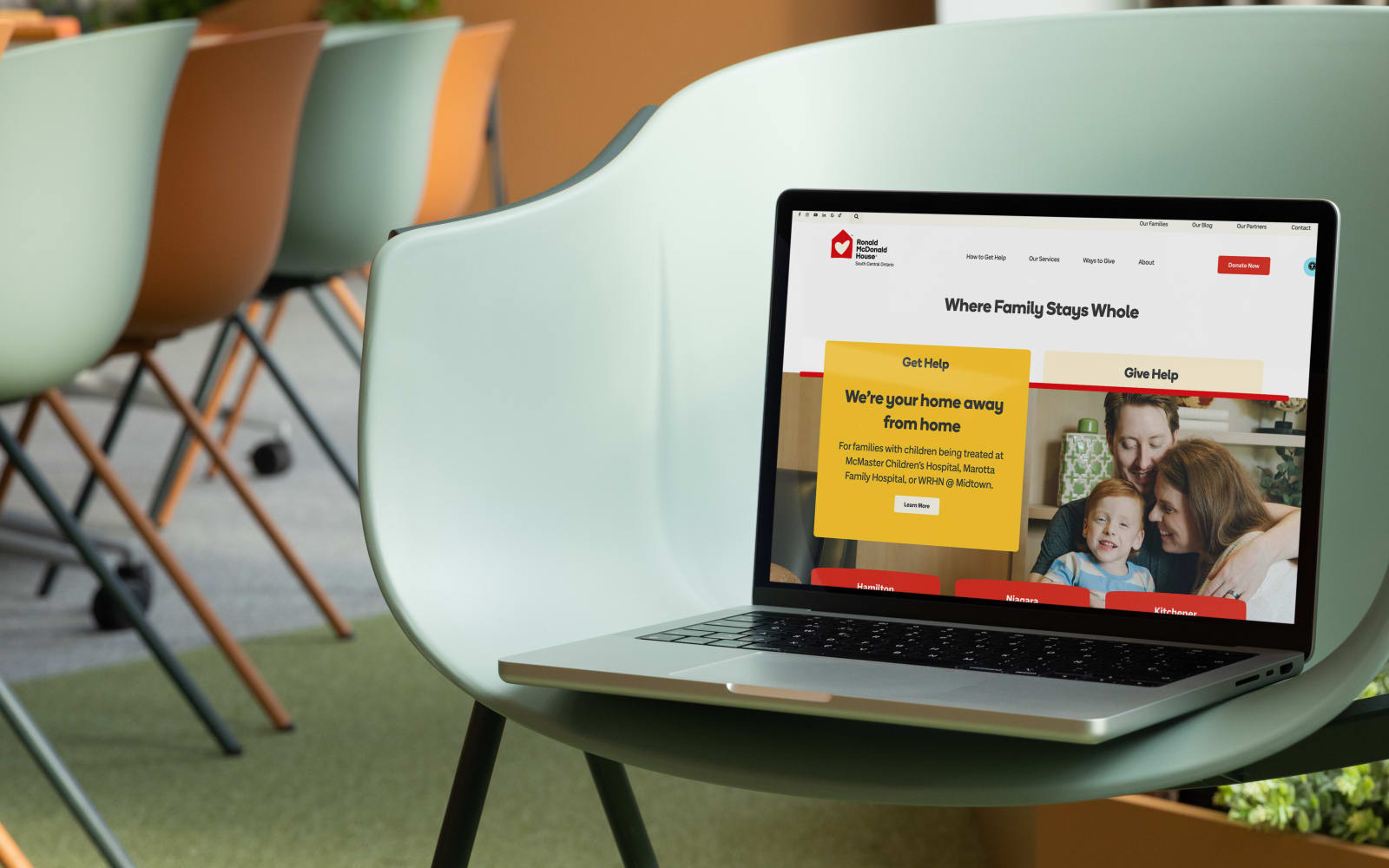 Ronald McDonald House South Central Ontario website displayed on a laptop