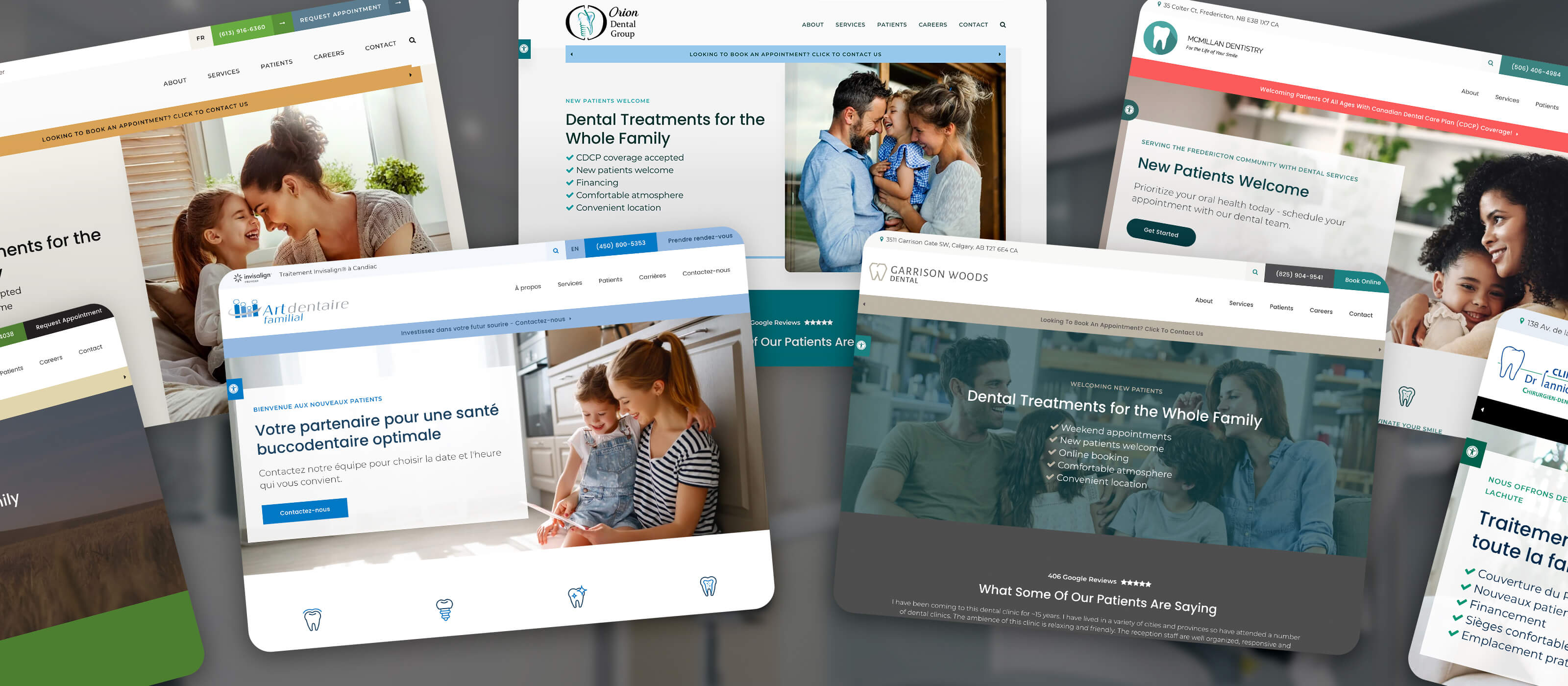 A collage of multiple dentalcorp practice website homepages.