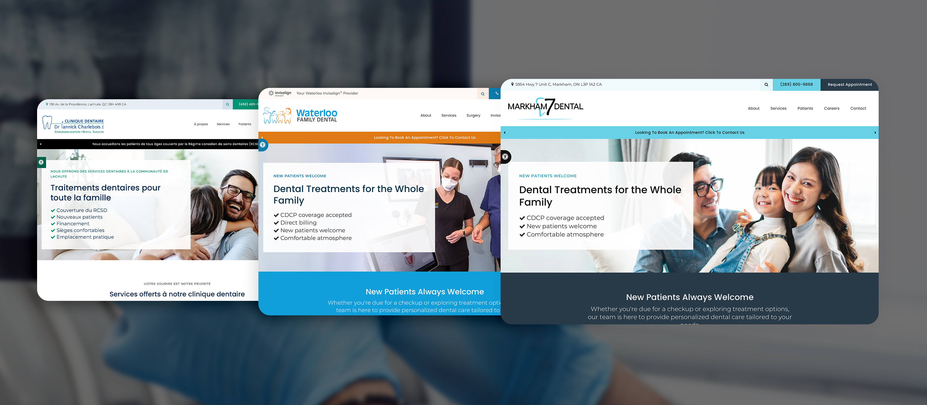 A collage of multiple dentalcorp practice website homepages.