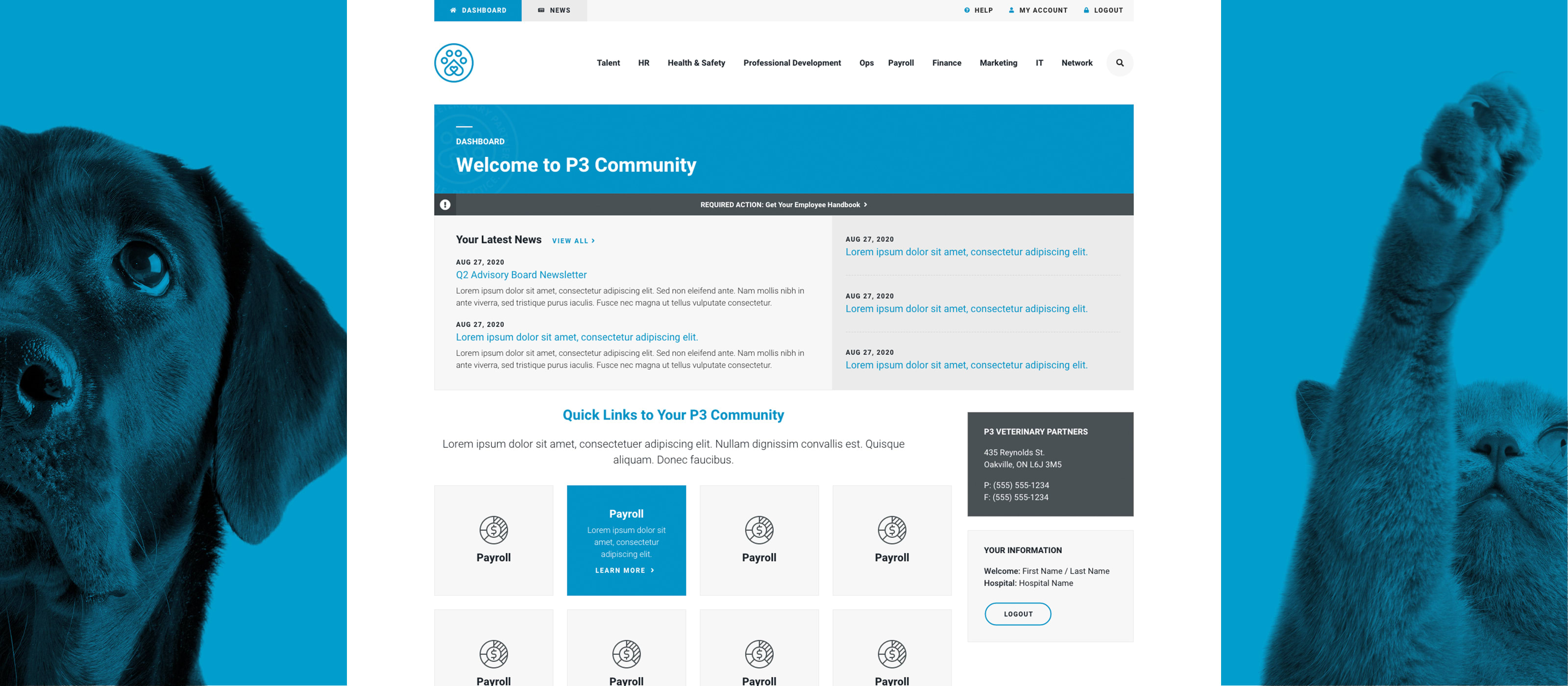 Screenshot of a client community portal - P3 Veterinary Partners.