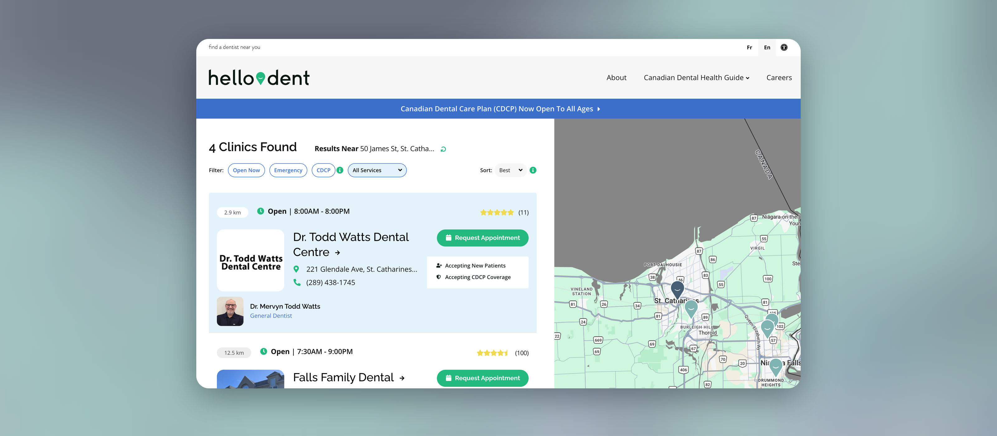 The hellodent search function.