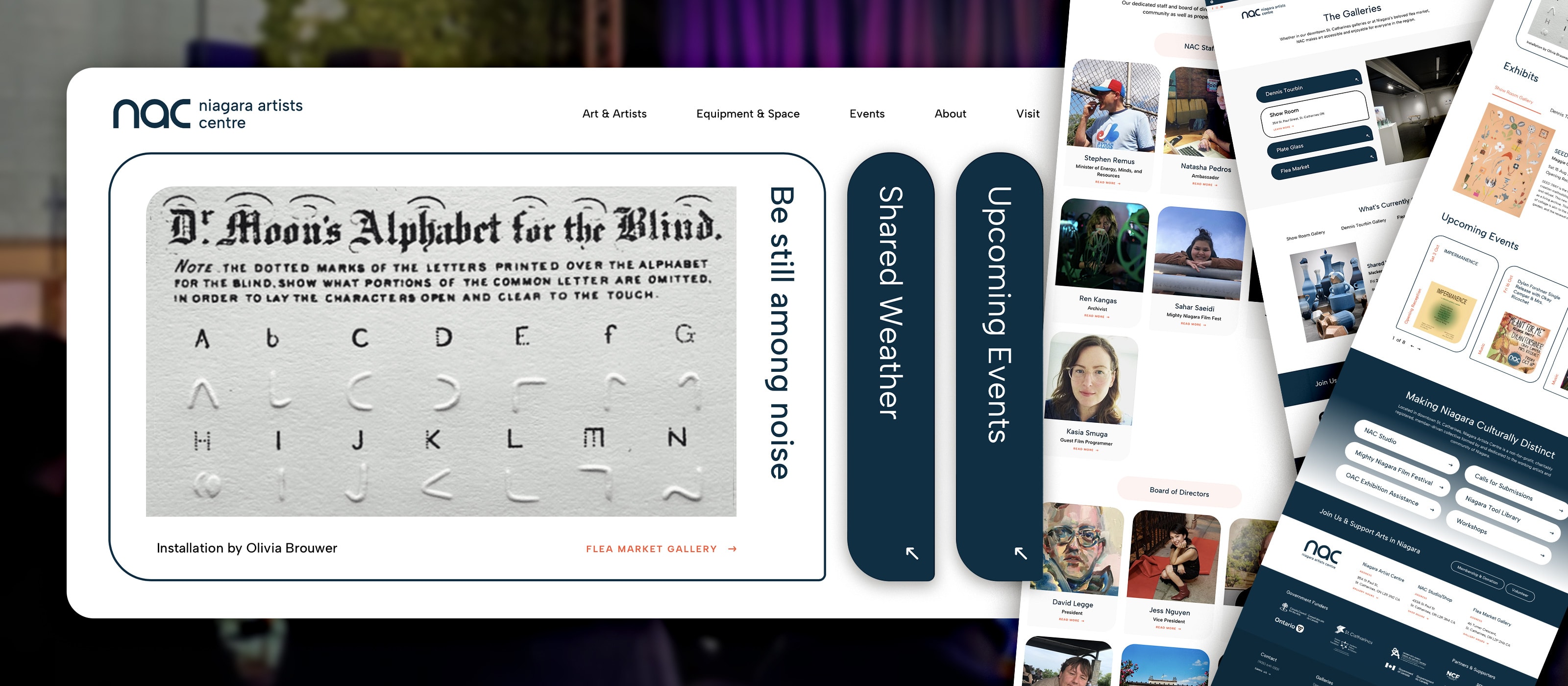 Collage depicting the home and various internal pages of the Niagara Artist Centre's website.