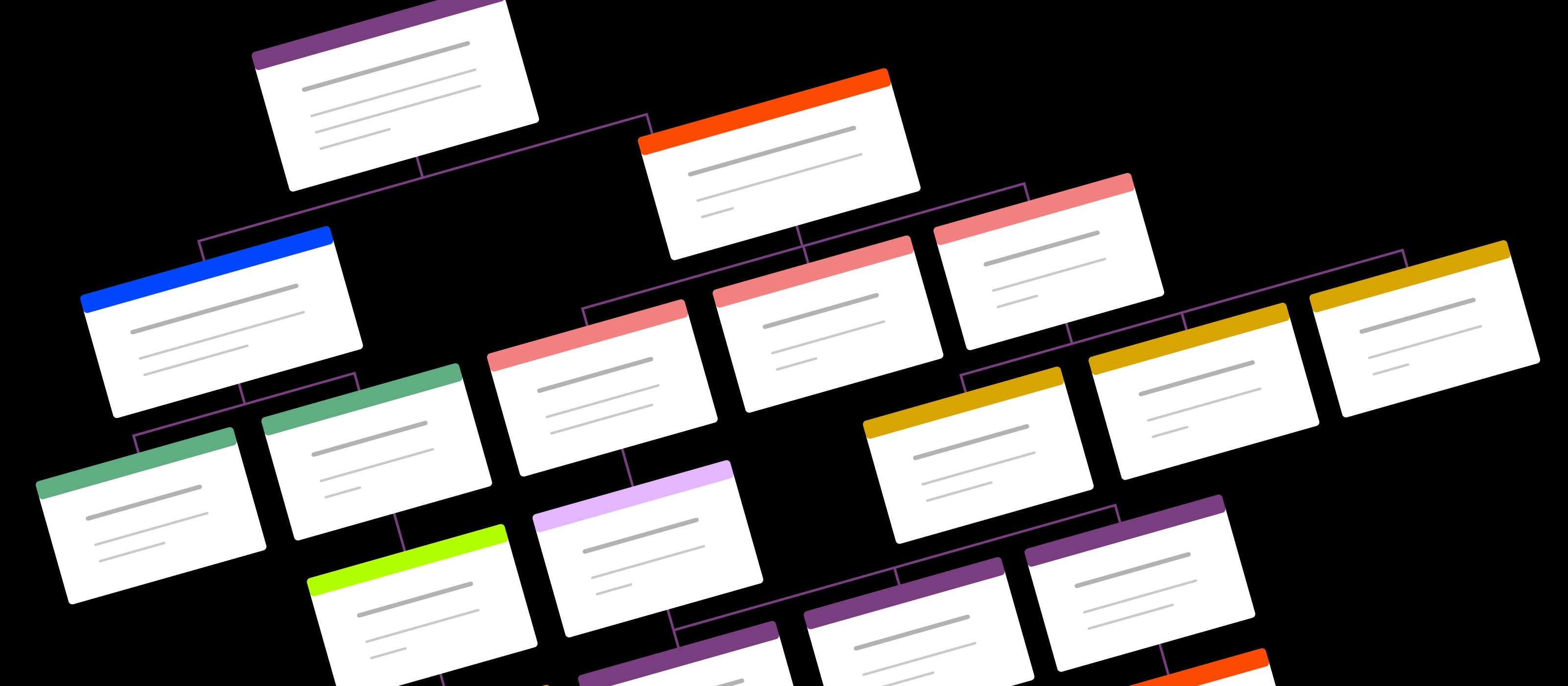 Illustration of interconnected workflow cards representing automated marketing journeys.